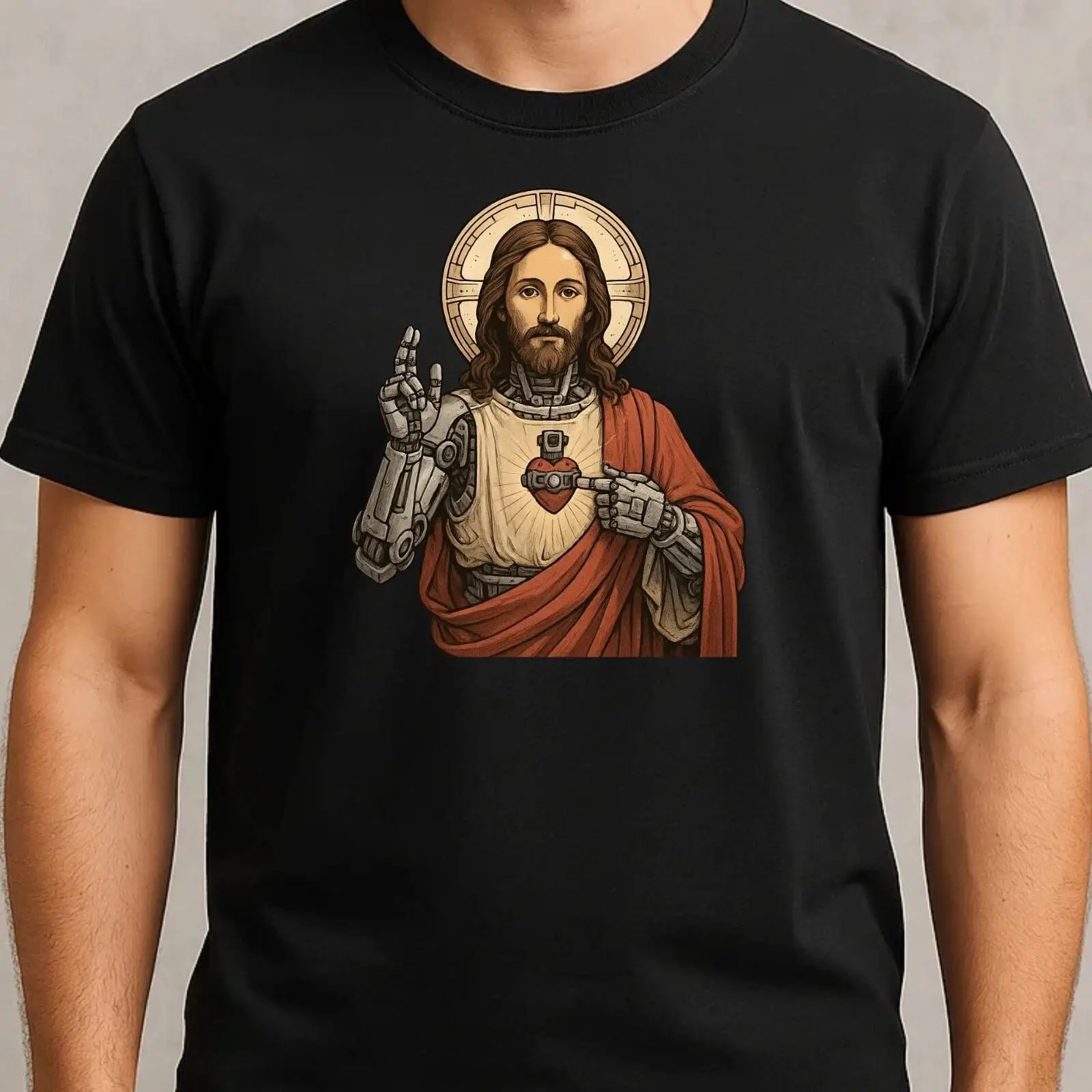 Vintage Fashion Herren - Herren T Shirt Jesus Roboter Maschine
