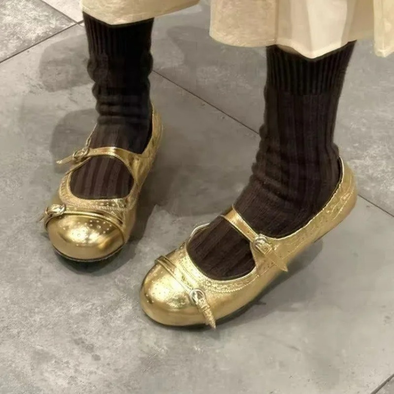 Vintage Fashion Heels - Vintage Metal Buckle Leather Mary Jane