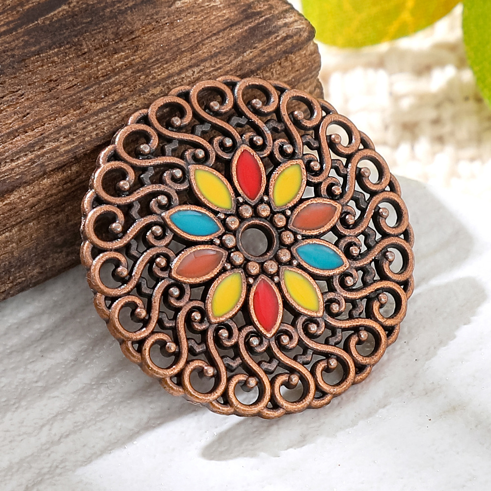 Vintage Urban Fashion - Vintage Copper Bronze Bohemia Enamel Round