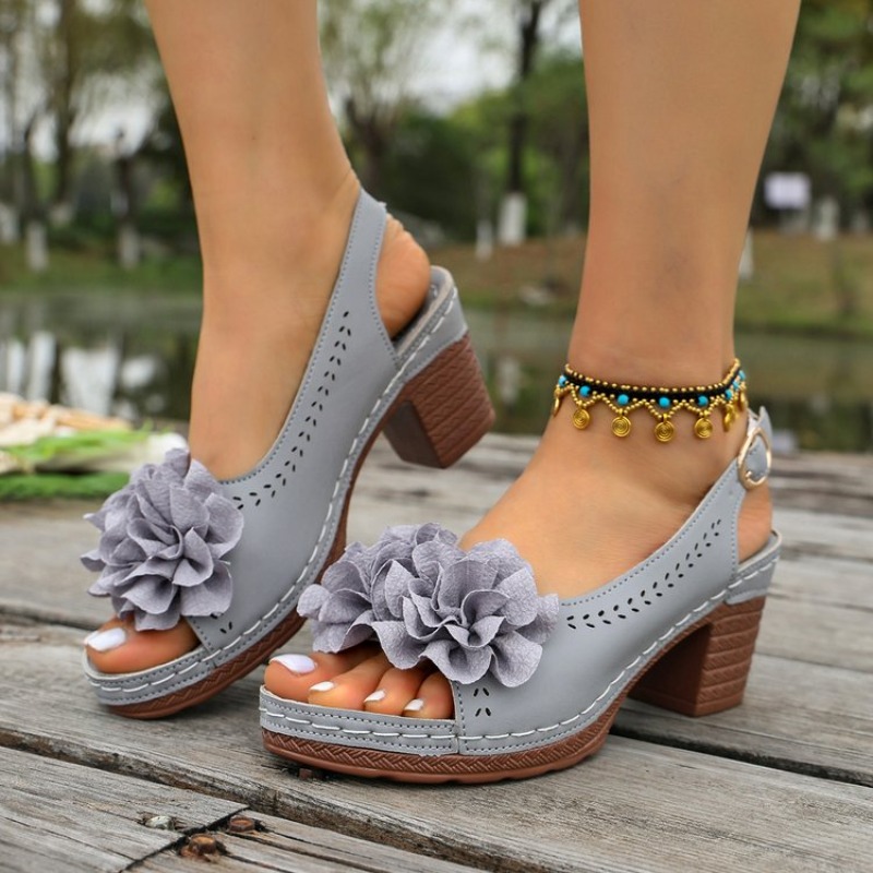 Vintage Flower Decorate Peep T - Vintage Fashion Heels review and price