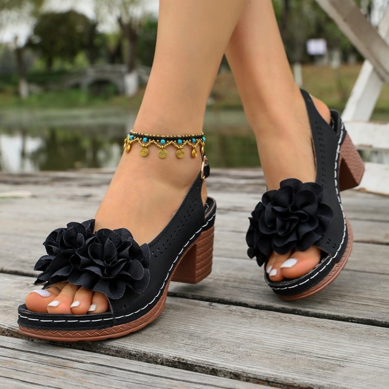Vintage Flower Decorate Peep T - Vintage Fashion Heels review and price