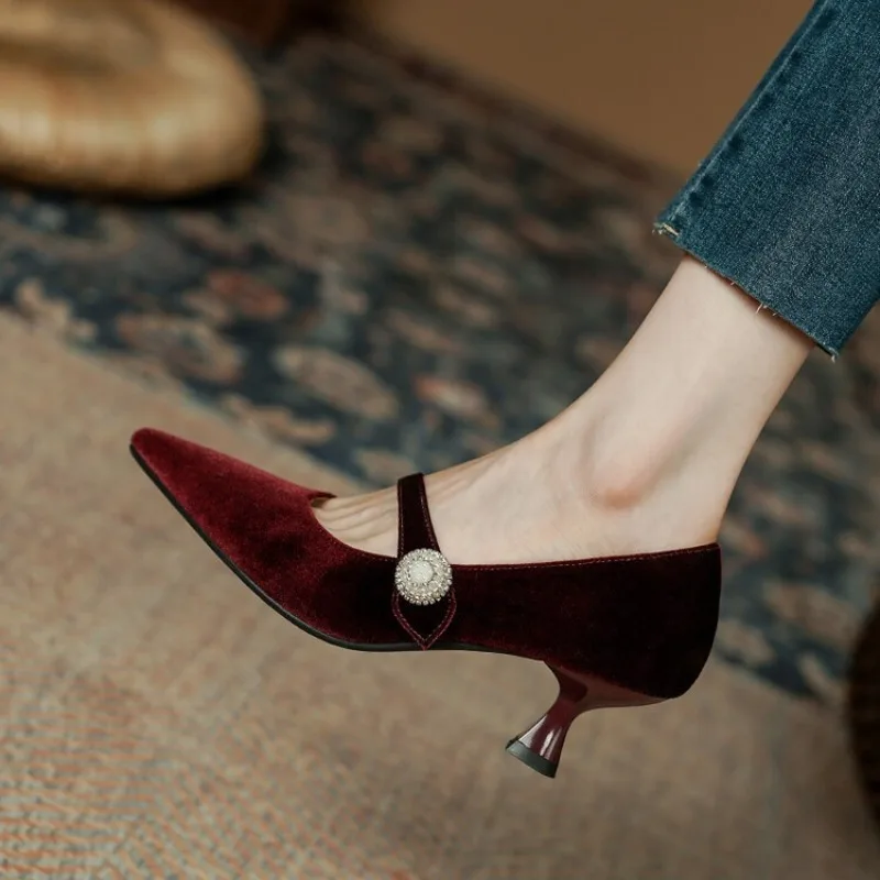 Wine Red Pointed Toe Mary Jane - Vintage Fashion Heels review and price