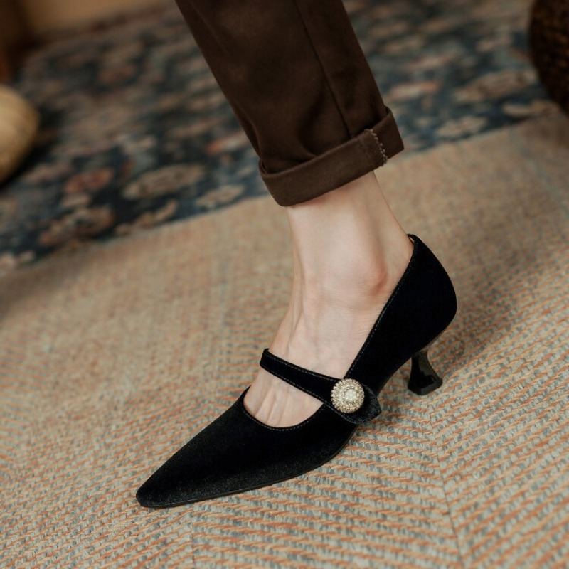 Wine Red Pointed Toe Mary Jane - Vintage Fashion Heels review and price