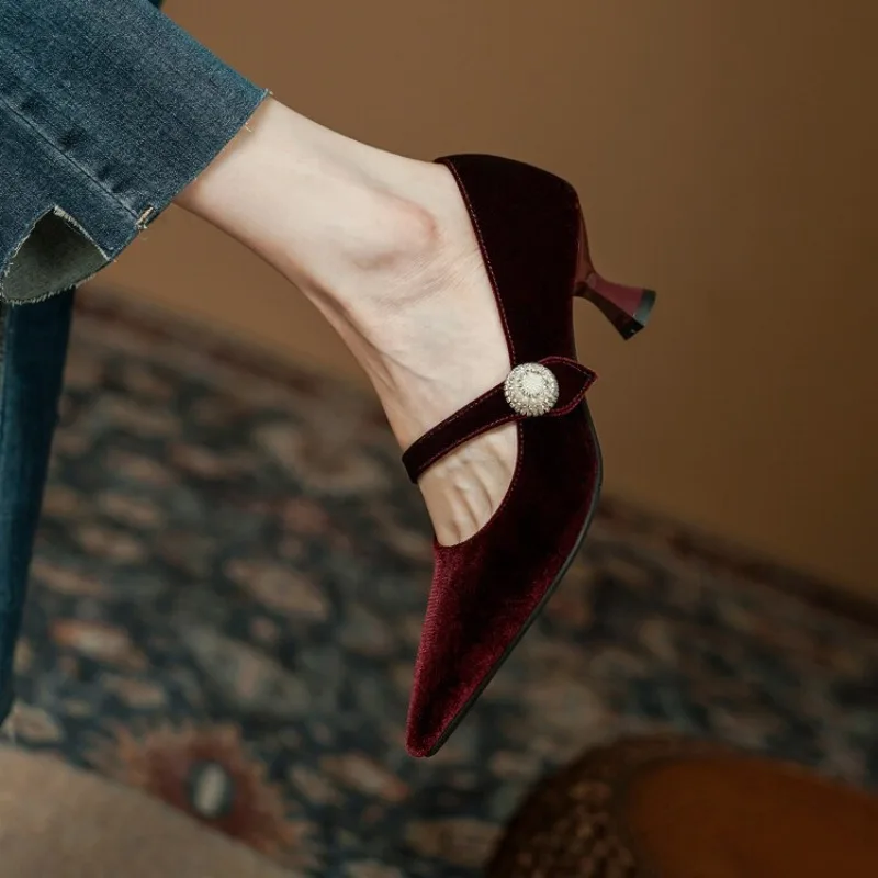 Wine Red Pointed Toe Mary Jane - Vintage Fashion Heels review and price