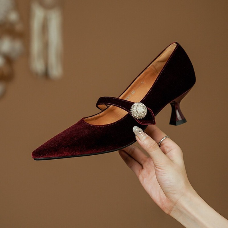 Wine Red Pointed Toe Mary Jane - Vintage Fashion Heels review and price