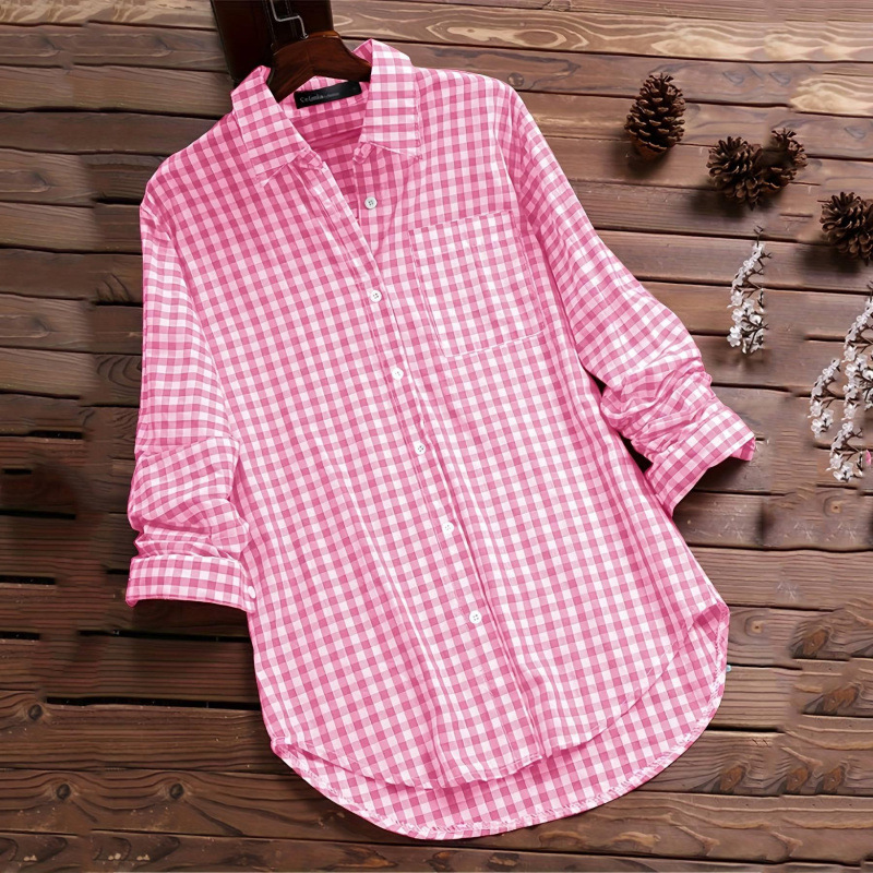 Loose Plaid Shirt Collar Long  - Vintage Fashion Ebay review and price