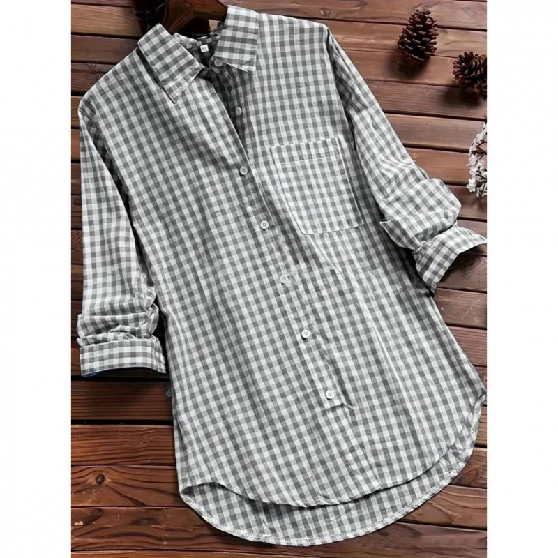 Loose Plaid Shirt Collar Long  - Vintage Fashion Ebay review and price