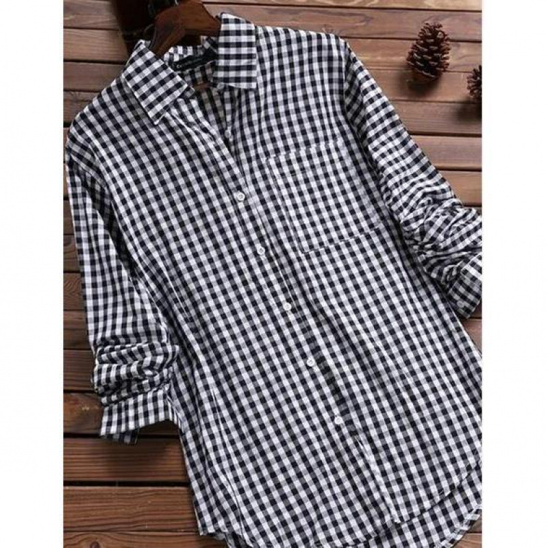 Loose Plaid Shirt Collar Long  - Vintage Fashion Ebay review and price